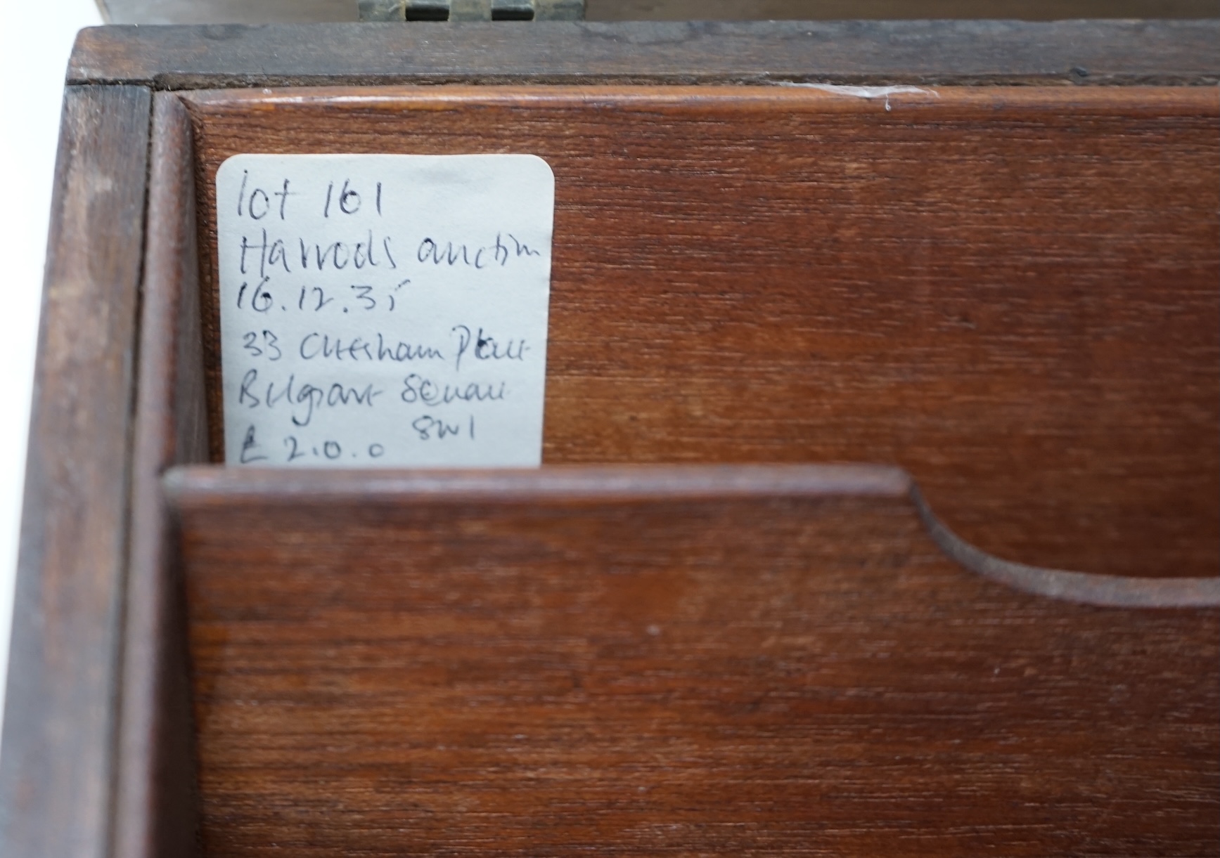 A George III mahogany shell inlaid knife box, converted to a stationery box, 36.5cm high at the back. Condition - needs cleaning and possibly repolishing